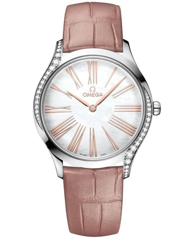 商品Omega|Omega De Ville Tresor Mother of Pearl Dial Pink Leather Strap Women's Watch 428.18.36.60.05.002,价格¥39655,第1张图片