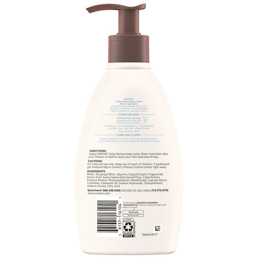 商品Aveeno|Sheer Hydration Daily Moisturizing Dry Skin Lotion Fragrance-Free,价格¥85,第4张图片详细描述