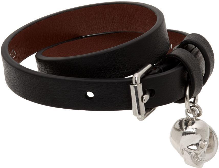商品Alexander McQueen|Black & Silver Double Wrap Skull Bracelet,价格¥1790,第7张图片详细描述