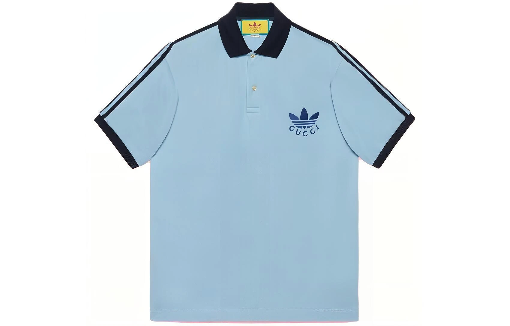 商品[国内直发] Gucci|古驰 x adidas originals SS23 条纹Logo印花套头短袖Polo衫 男款 蓝色,价格¥3404,第1张图片