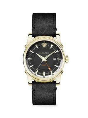 商品Versace|GMT Vintage 42MM Stainless Steel & Leather-Strap Watch,价格¥4039,第1张图片