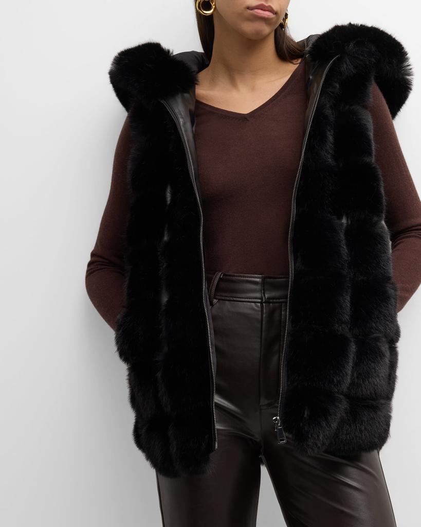 【値下げ】EBONY ◾︎FAUX FUR VEST Kelli Kouri Aubelene Hooded Faux Fur Vest | Neiman Marcus