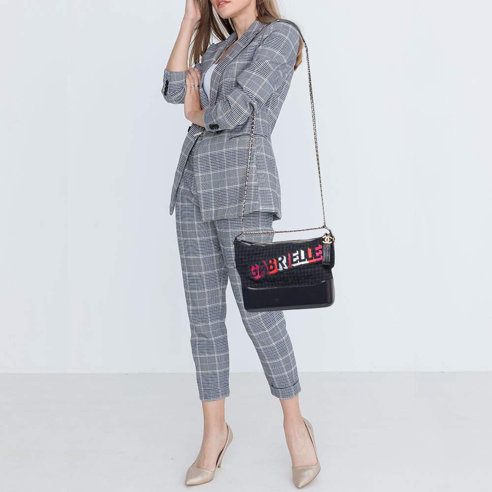 Chanel Black/Blue Tweed And Leather Gabrielle Shoulder Bag商品第2张图片规格展示