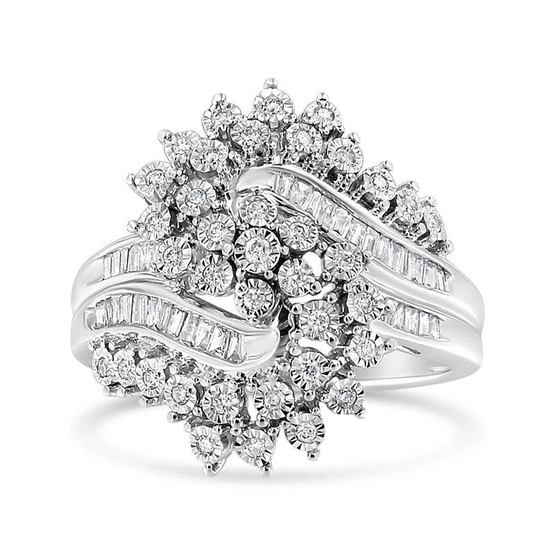 商品Haus of Brilliance|10K White Gold 1/2 Cttw Round And Baguette-Cut "S" Shaped Bypass Cocktail Ring I-J Color, I1-I2 Clarity Size 8,价格¥10816,第1张图片