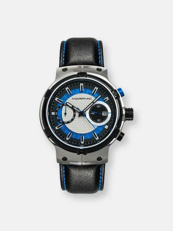 商品Morphic Watches|Morphic M91 Series Chronograph Leather-Band Watch w/Date,价格¥741,第1张图片