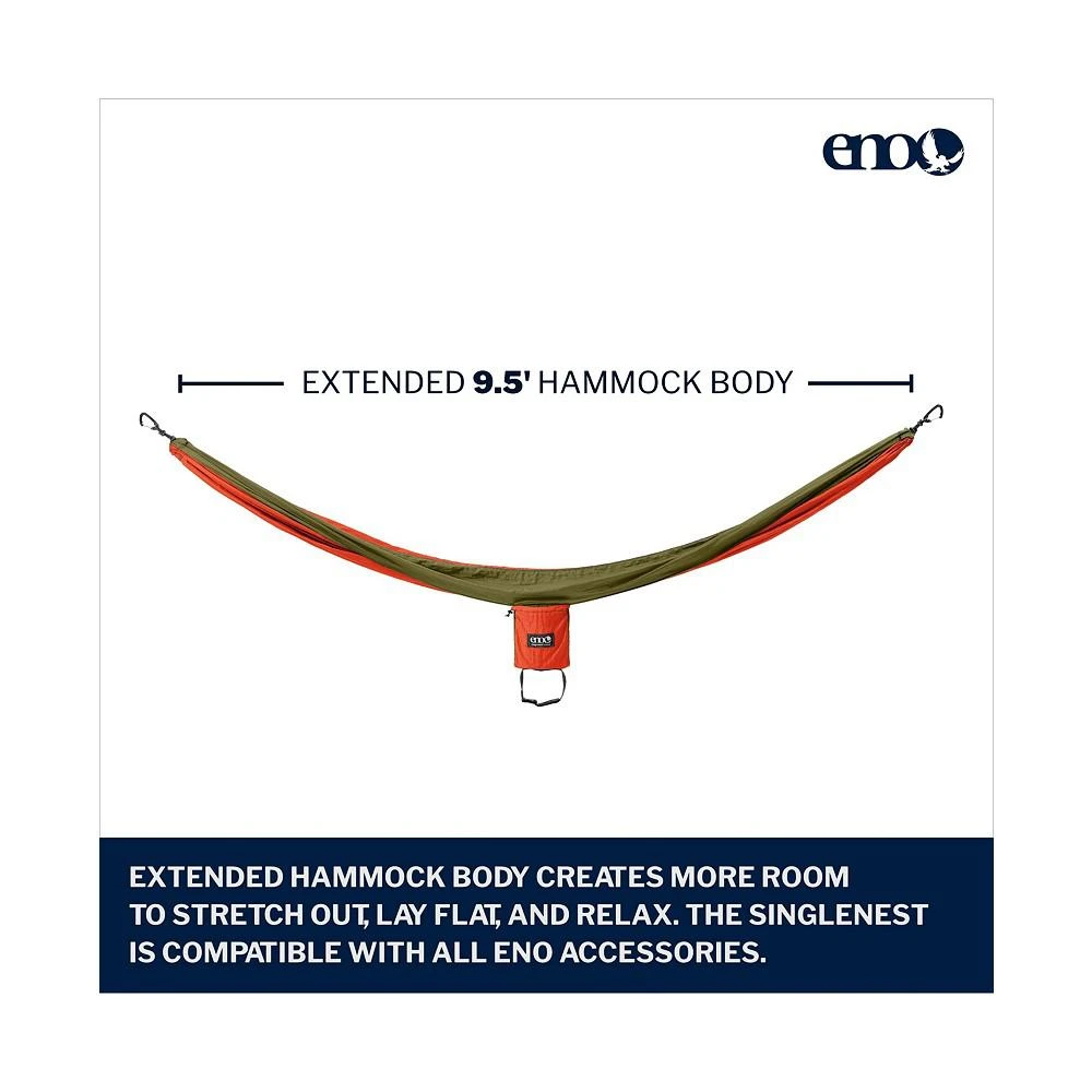 商品ENO|SingleNest Hammock - Lightweight, 1 Person Portable Hammock - For Camping, Hiking, Backpacking, Travel, a Festival, or the Beach - Orange/Olive,价格¥409,第2张图片详细描述