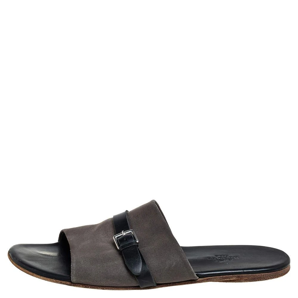 商品[二手商品] Hermes|Hermes Grey/Black Suede And Leather Slide Sandals Size 41,价格¥1293,第2张图片详细描述