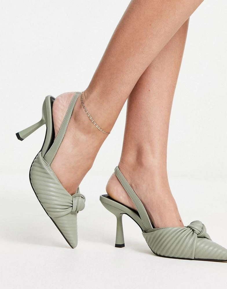 商品ASOS|ASOS DESIGN Soraya 2 knotted slingback mid heeled shoes in sage green,价格¥303,第4张图片详细描述