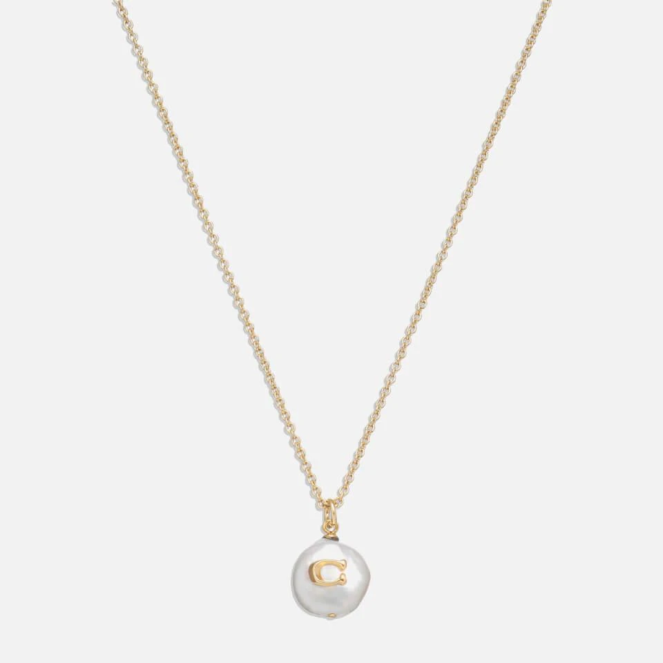 商品Coach|Coach Coin C Faux Pearl Short Pendant Necklace,价格¥681,第1张图片
