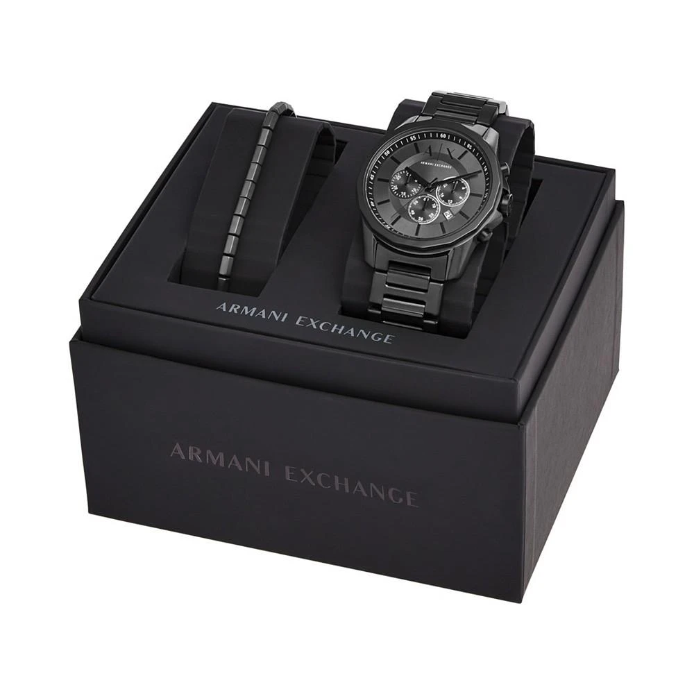 商品Armani Exchange|Men's Chronograph Black Stainless Steel Bracelet Watch, 44mm and Bracelet Gift Set,价格¥1389,第1张图片