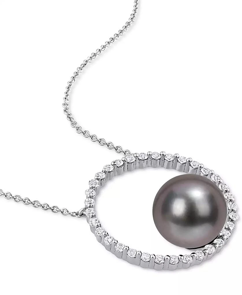 商品Macy's|Black Cultured Tahitian Pearl (9-1/2mm) Circle 17" Pendant Necklace in 10k White Gold,价格¥5535,第3张图片详细描述