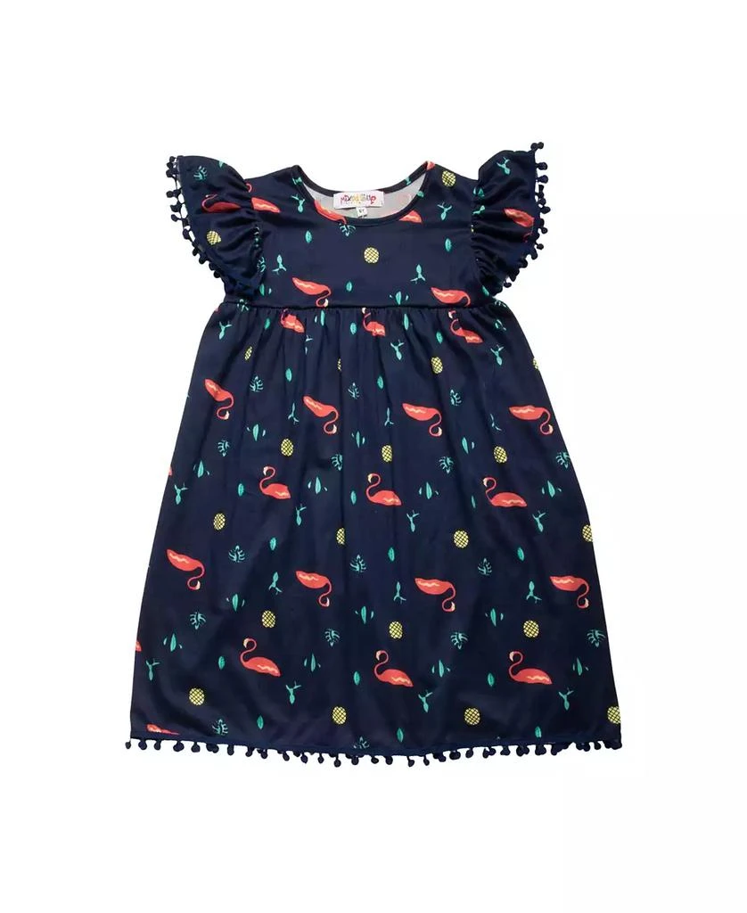 商品Mixed Up Clothing|Big Girls Flutter Sleeves All Over Print Pom-Pom Dress,价格¥210,第1张图片