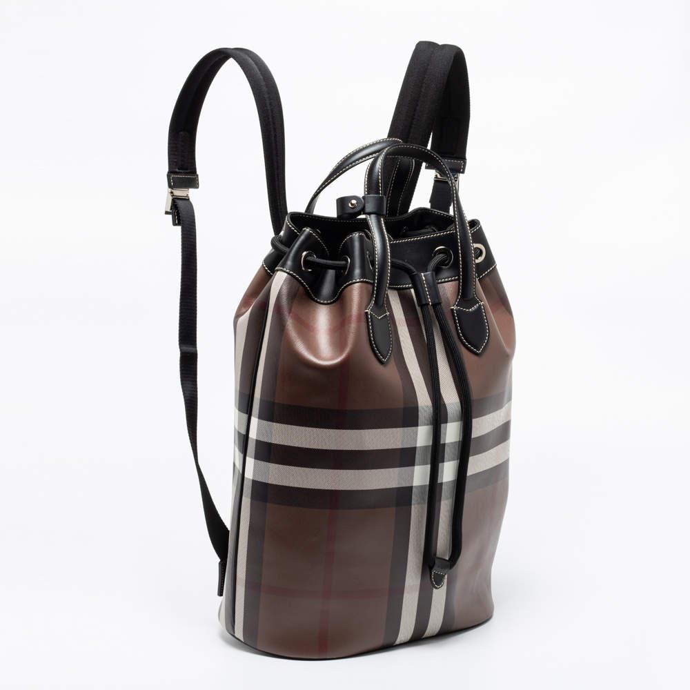 Burberry Brown/Black Check Print Coated Canvas and Leather Drawstring Backpack商品第3张图片规格展示