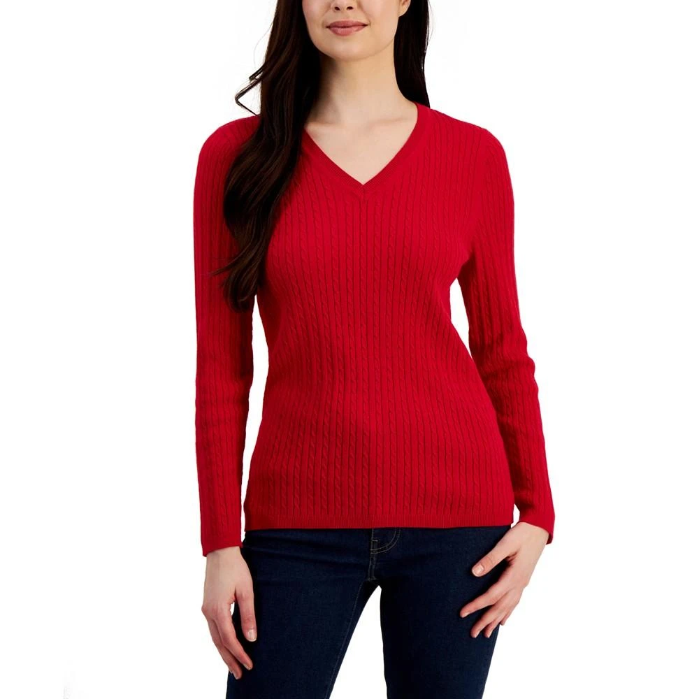 商品Tommy Hilfiger|Women's Cable Ivy V-Neck Sweater,价格¥316,第1张图片