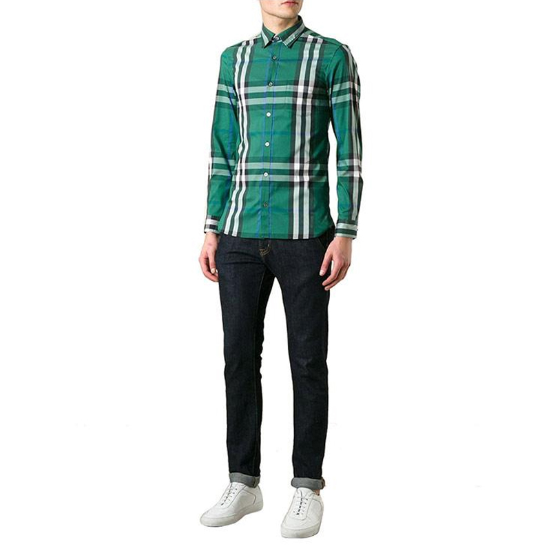 Burberry 博柏利 男士绿色纯棉经典格纹长袖衬衫 3954493商品第4张图片规格展示