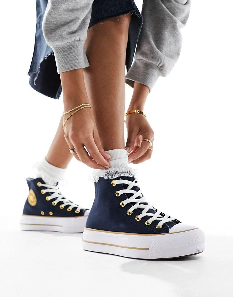 商品Converse|Converse Lift Hi twill trainers in navy with gold details,价格¥474,第4张图片详细描述