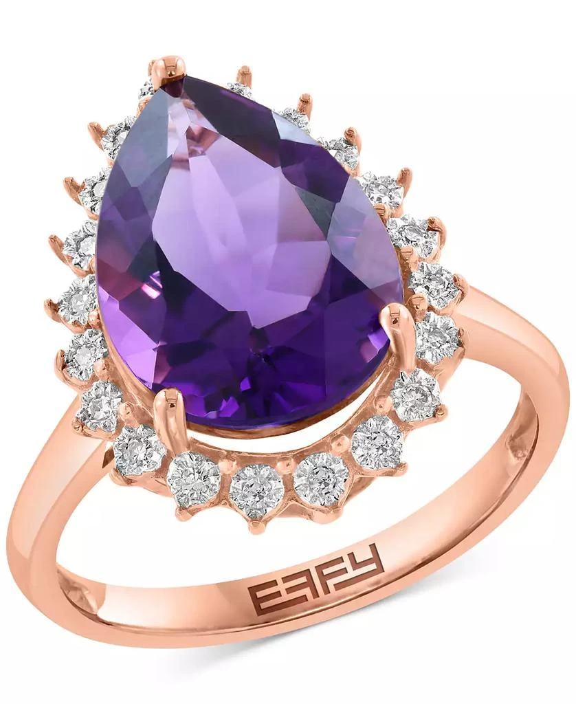 商品Effy|Diamond (1/10 ct. t.w.) & Amethyst (5-1/3 ct. t.w.) Ring in 14k Rose Gold,价格¥16005,第1张图片