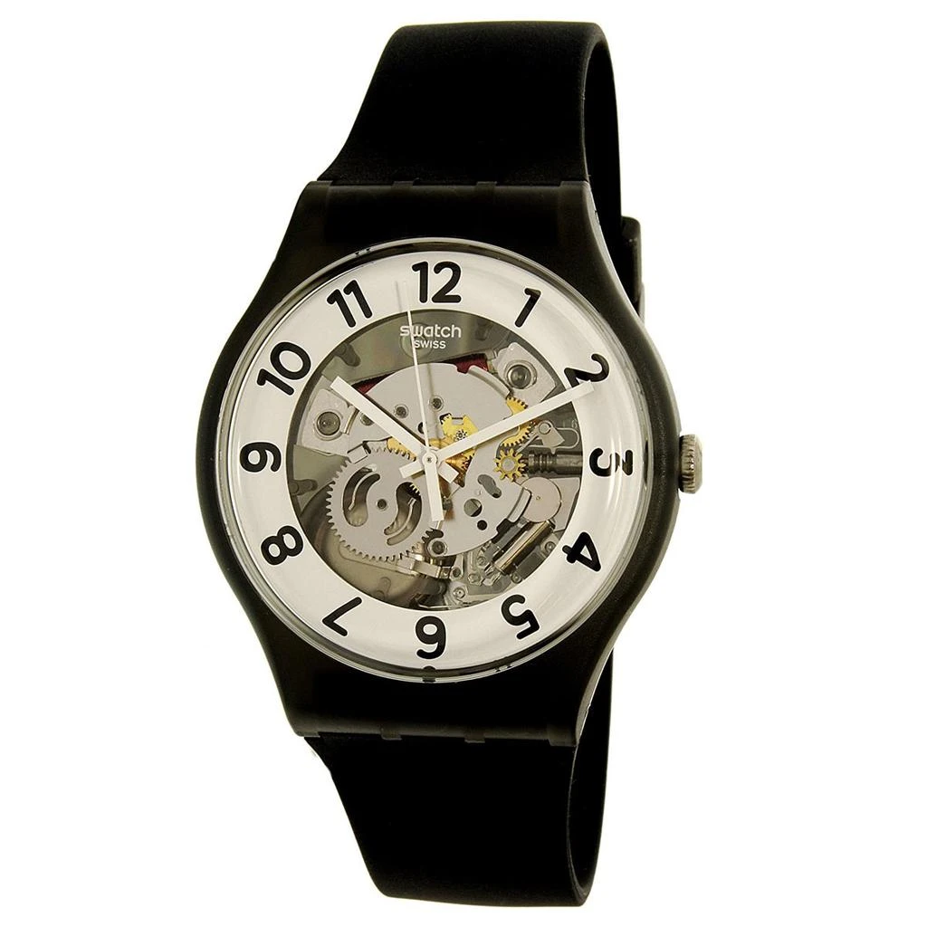 商品Swatch|Swatch SUOB134 Men's Archi-Mix Skeletor Black Silicone Strap White & Silver Semi-Skeleton Dial Watch,价格¥642,第1张图片