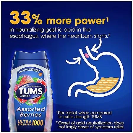 商品TUMS|TUMS Ultra Strength Chewable Antacid Tablets, Assorted Berries, 265 ct.,价格¥105,第5张图片详细描述