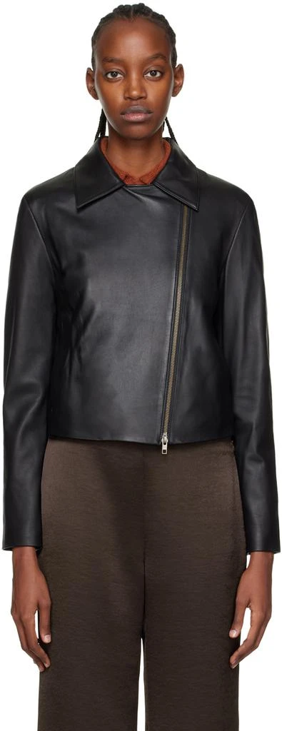 商品Vince|Black Asymmetric Leather Jacket,价格¥3699,第1张图片