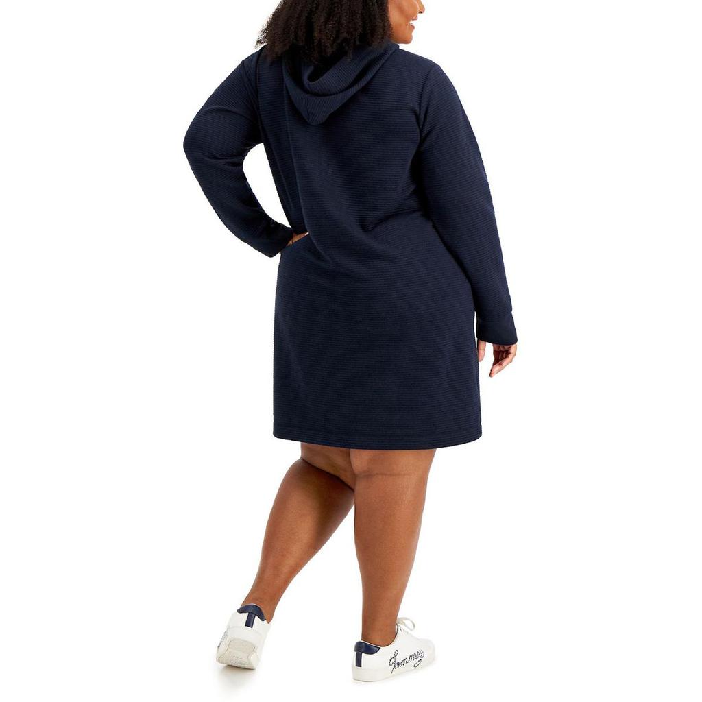 Tommy Hilfiger Womens Plus Ribbed Hooded Sweatshirt Dress商品第3张图片规格展示