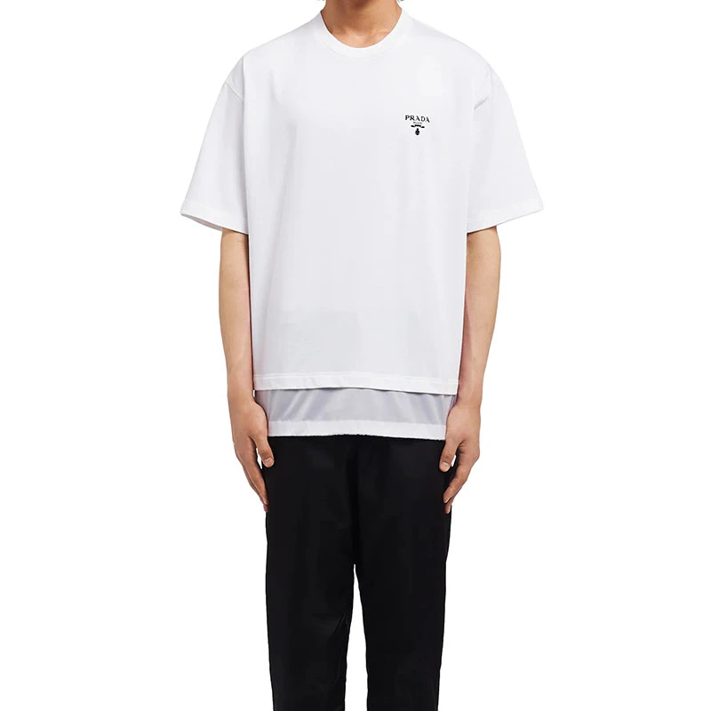 商品Prada|【预售3-7天】普拉达  男士白色棉质再生尼龙束绳嵌饰短袖Polo衫UJN742_1YYA_F0N40_S_202,价格¥6265,第4张图片详细描述