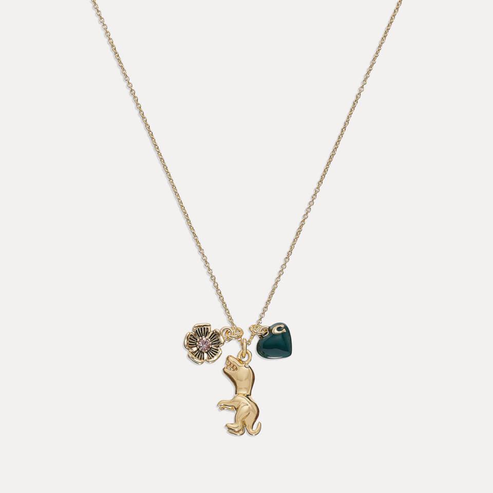 Coach Women's Rexy Heart Charm Pendant Necklace - Gold/Green商品第1张图片规格展示