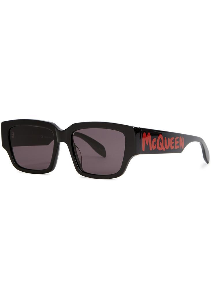 商品Alexander McQueen|Black rectangle-frame sunglasses,价格¥1790,第1张图片