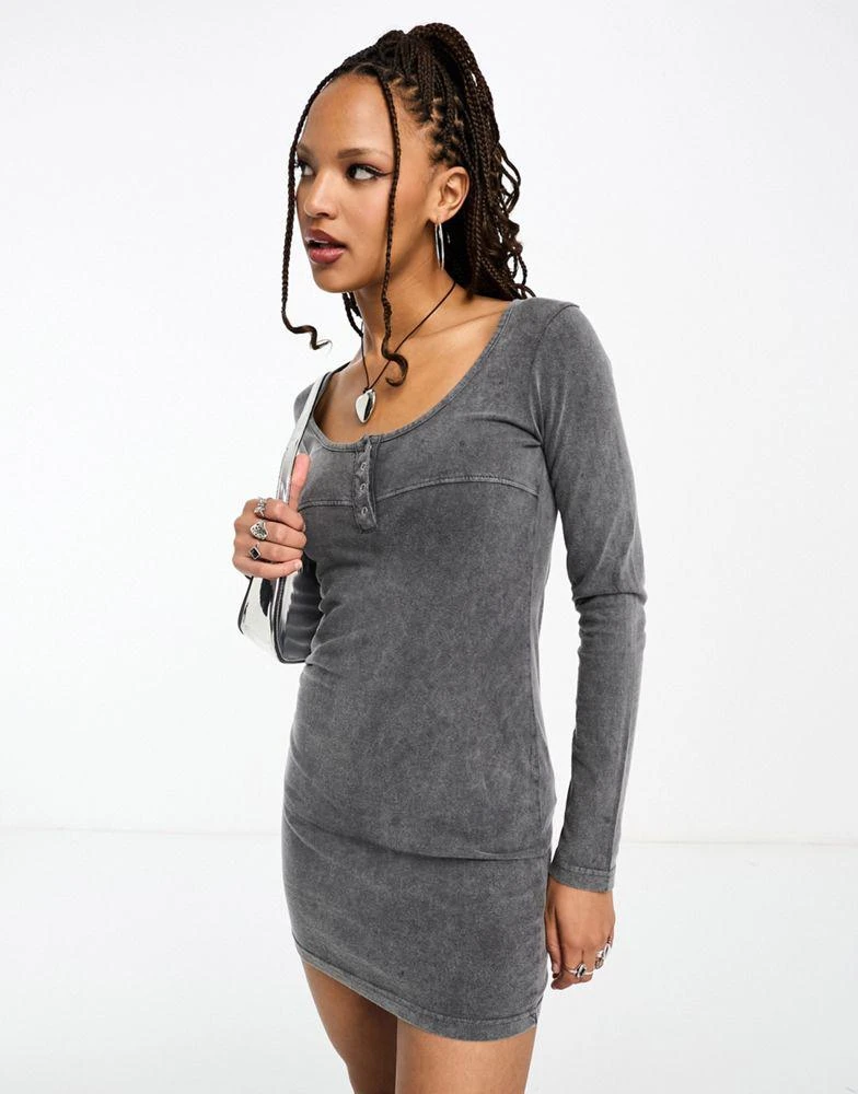 商品Daisy Street|Daisy Street long sleeve button front washed grey mini dress,价格¥232,第1张图片