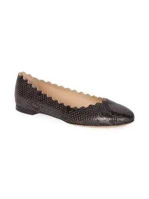 商品Chloé|Lauren Python-Embossed Leather Ballet Flats,价格¥1994,第2张图片详细描述
