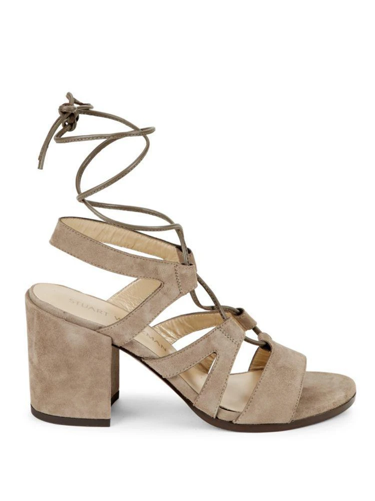 商品Stuart Weitzman|Tiegirlbingo Suede Lace-Up Block Heel Sandals,价格¥944,第5张图片详细描述