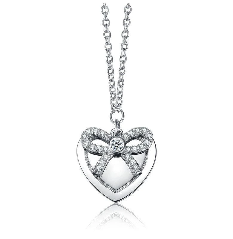 商品Rachel Glauber|White Gold Plated Bow Tie on Heart Shaped Pendant Necklace,价格¥415,第1张图片