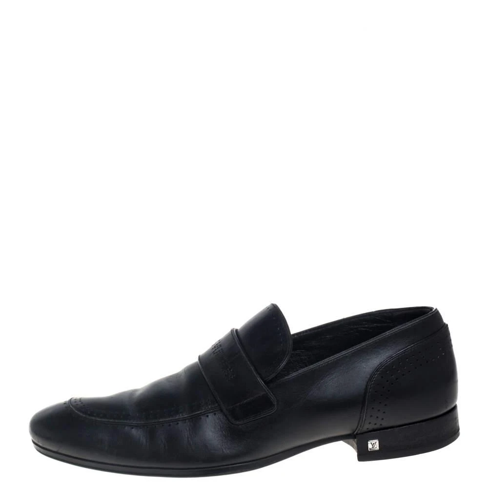 商品[二手商品] Louis Vuitton|Louis Vuitton Black Leather Logo Perforated Slip On Loafers Size 40,价格¥2746,第2张图片详细描述
