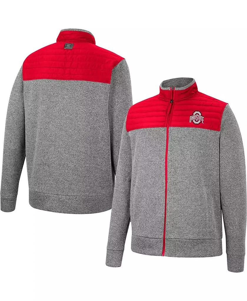 商品Colosseum|Men's Gray, Scarlet Ohio State Buckeyes Putter Herringbone Full-Zip Jacket,价格¥563,第1张图片
