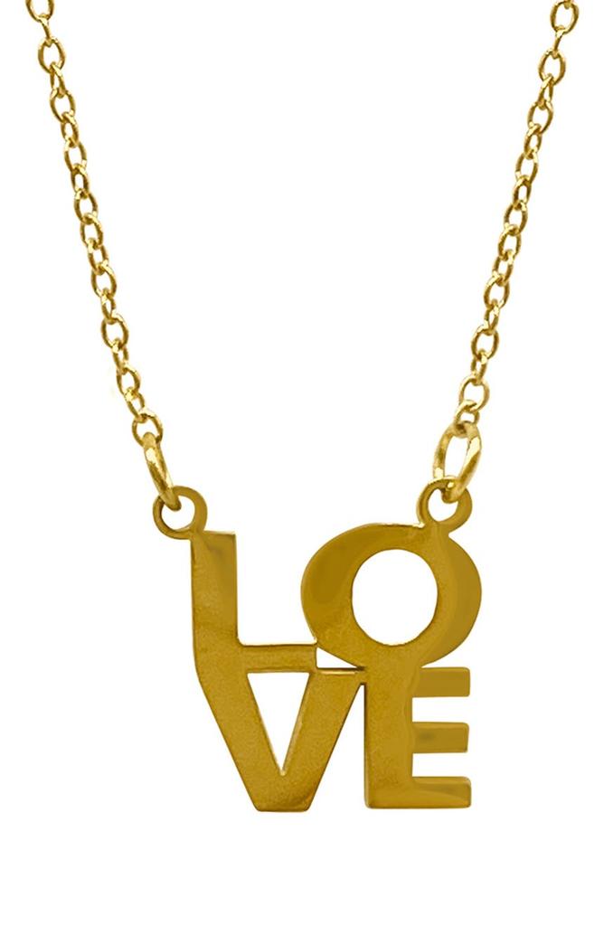14K Gold Plated Stainless Steel Love Block Pendant Necklace商品第1张图片规格展示