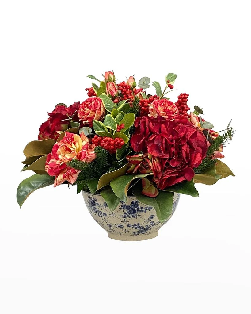 Winward Home Faux Rose Berry Floral Arrangement in Bowl from Neiman Marcus