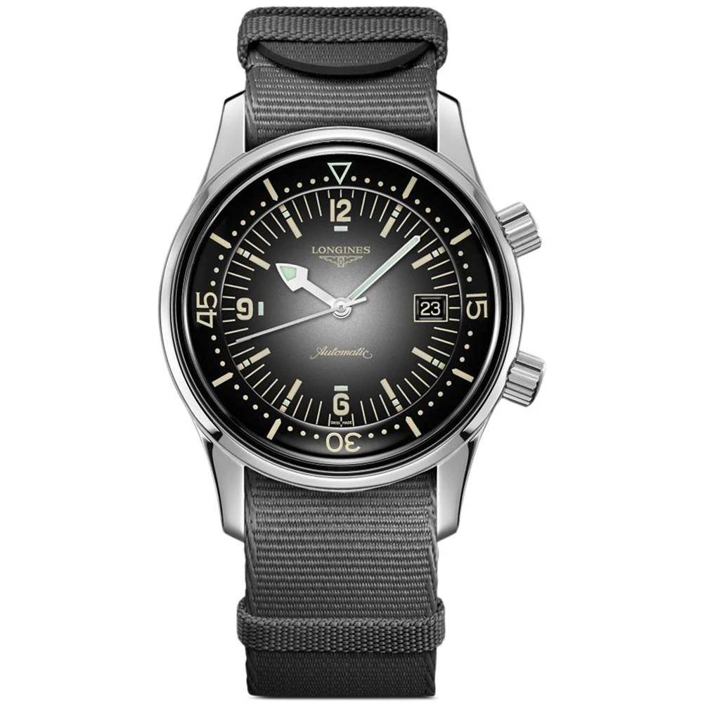 商品Longines|Men's Swiss Automatic Legend Diver Gray Fabric Strap Watch 42mm,价格¥19163,第1张图片