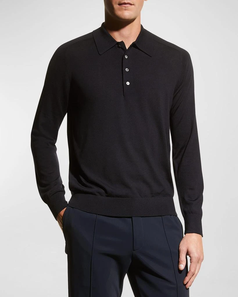 商品Theory|Men's Regal Wool Long-Sleeve Polo Shirt,价格¥595,第4张图片详细描述