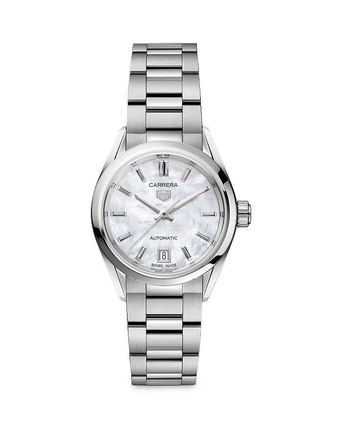 商品TAG Heuer|Carrera Stainless Steel and White Mother of Pearl Automatic Dial Watch, 29mm,价格¥19835,第1张图片详细描述