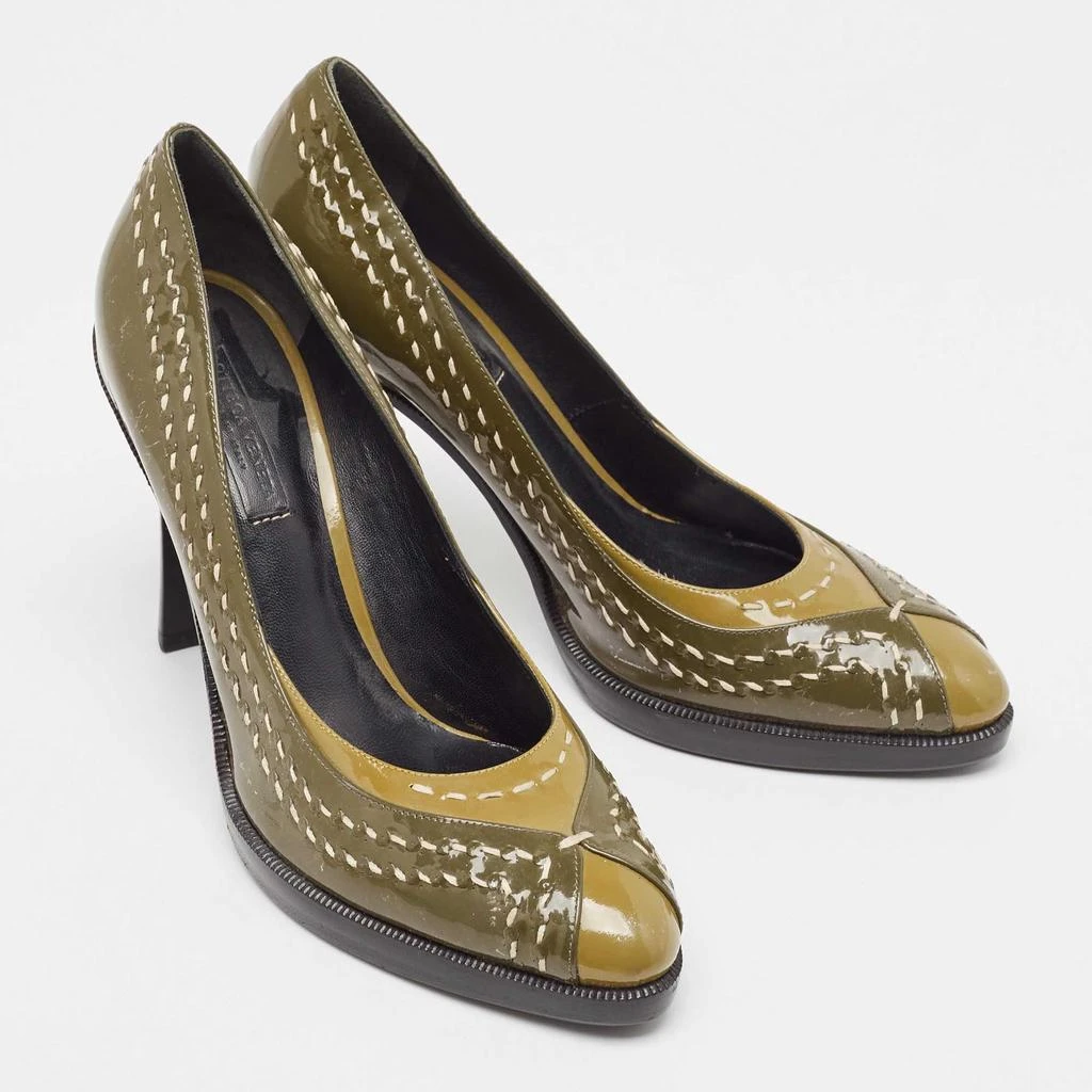 商品[二手商品] Bottega Veneta|Bottega Veneta Olive Green/Brown Patent Leather Pumps Size 38,价格¥1307,第4张图片详细描述