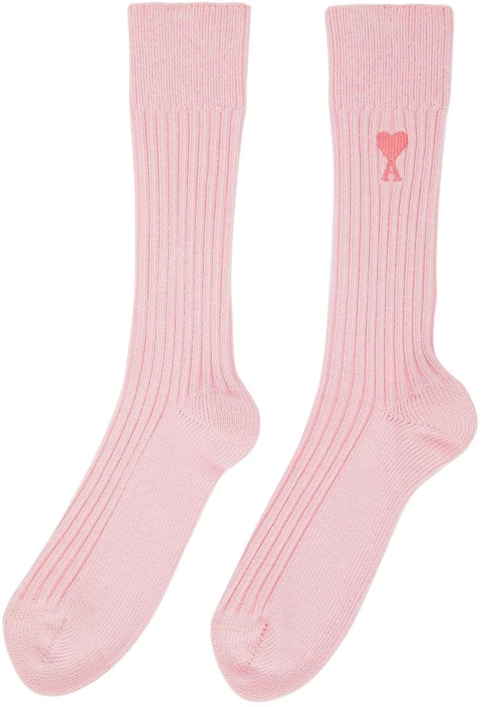 商品AMI|Pink Ami De Cœur Plain Socks,价格¥199,第2张图片详细描述