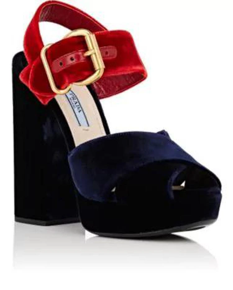 商品Prada|Colorblocked Velvet Platform Sandals,价格¥3715,第2张图片详细描述