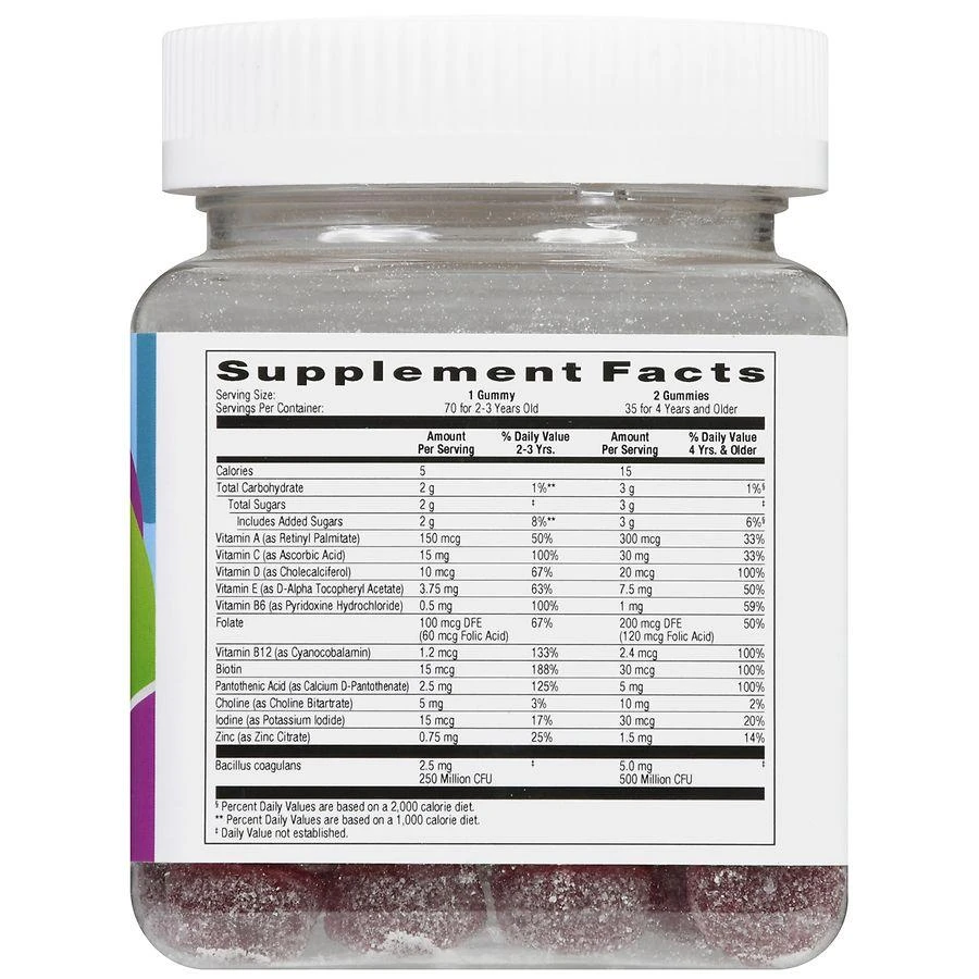 商品Walgreens|Children's Multivitamin + Probiotic Gummies (70 days) Strawberry, Peach, Mixed Berry & Elderberry,价格¥75,第4张图片详细描述