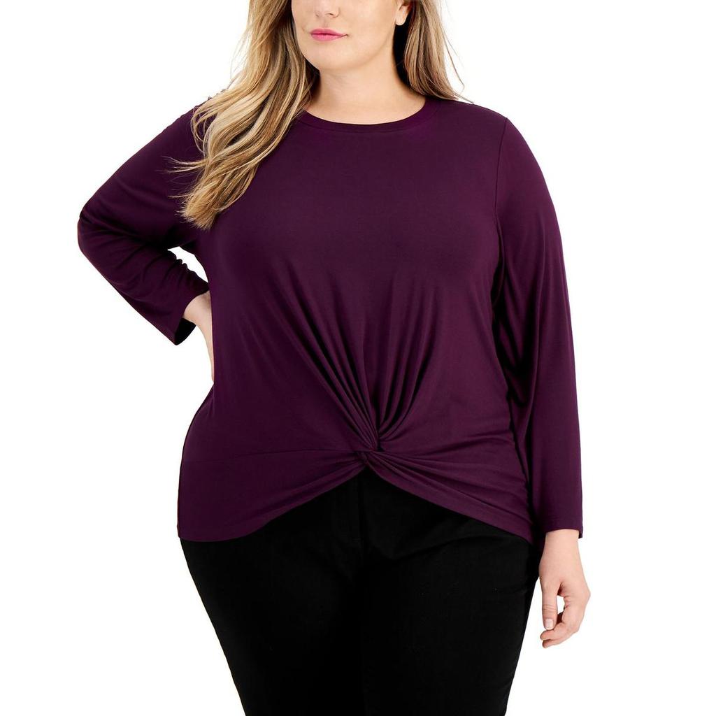 Calvin Klein Womens Plus Jersey Twist Front Pullover Top商品第2张图片规格展示