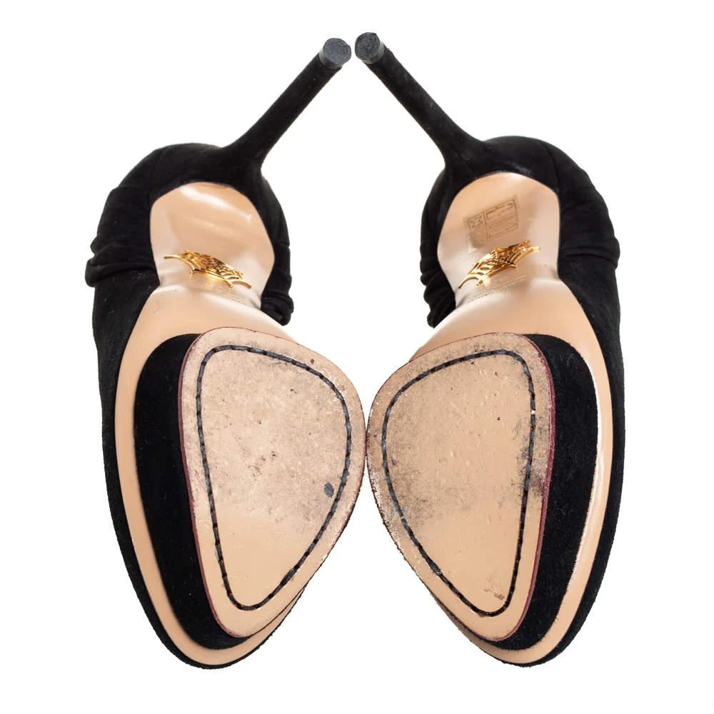 Charlotte Olympia Black Suede And Fabric Eccentric Josephine Knot Detail Platform Pumps Size 37 商品