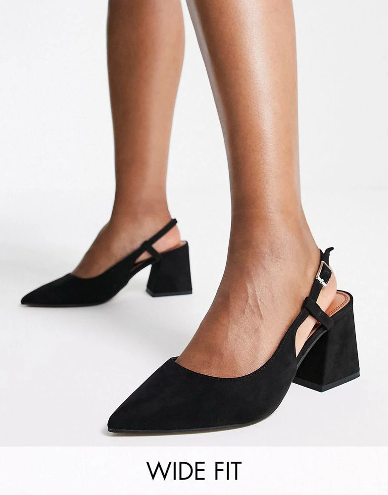 商品ASOS|ASOS DESIGN Wide Fit Sydney slingback mid heels in black,价格¥257,第1张图片