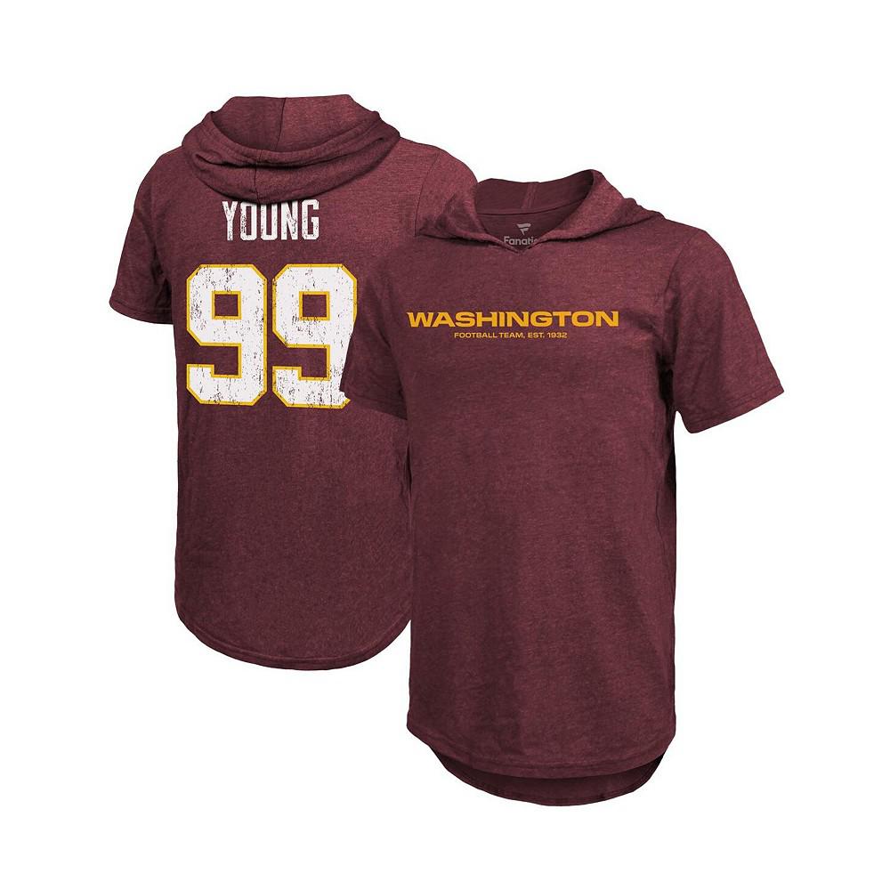 Men's Fanatics Branded Chase Young Burgundy Washington Football Team Player Name Number Hoodie T-shirt商品第1张图片规格展示