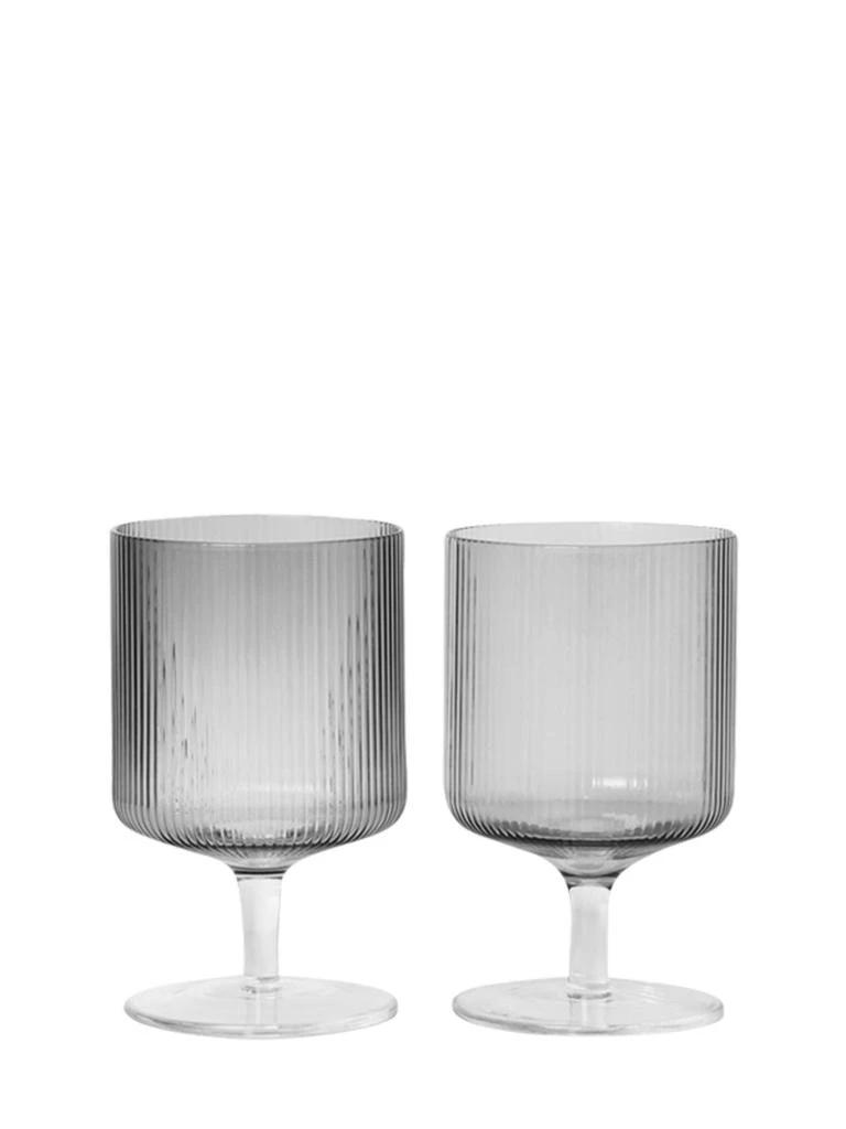 商品Ferm Living|Set Of 2 Ripple Mouth Blown Wine Glasses,价格¥355,第1张图片