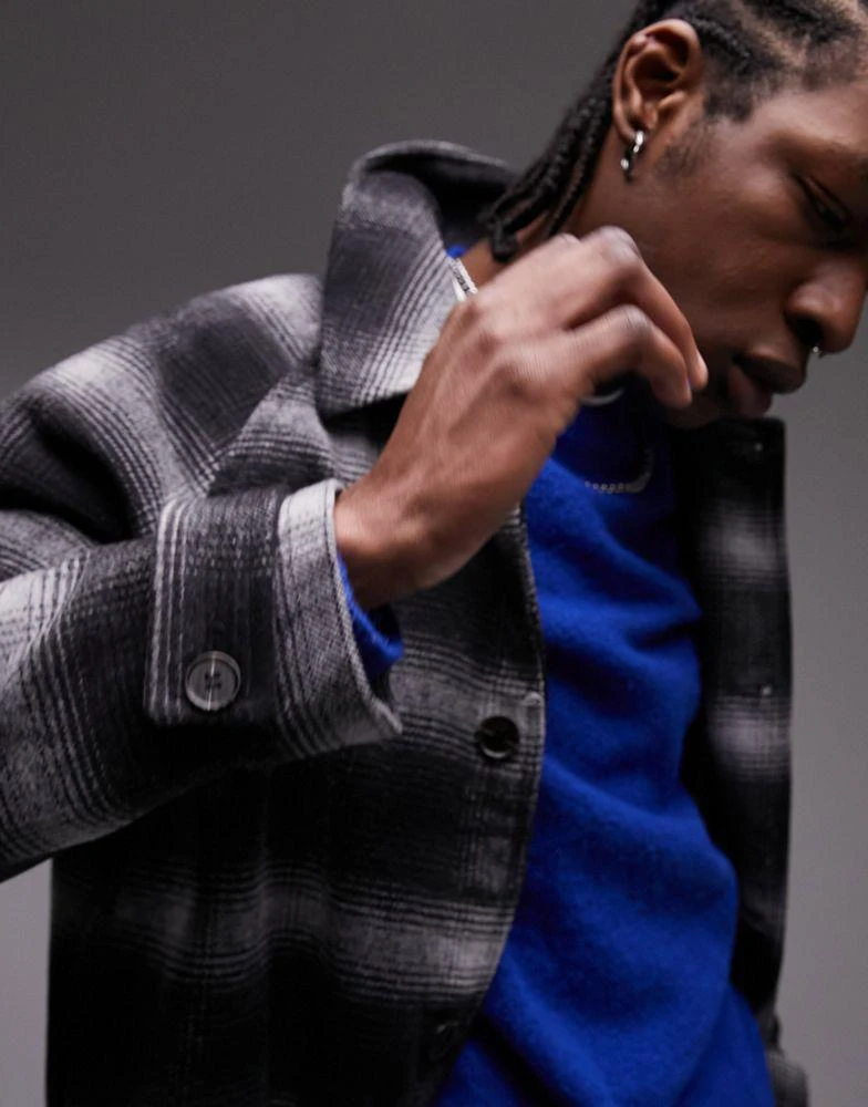 商品Topman|Topman faux wool mac in mono check,价格¥242,第4张图片详细描述