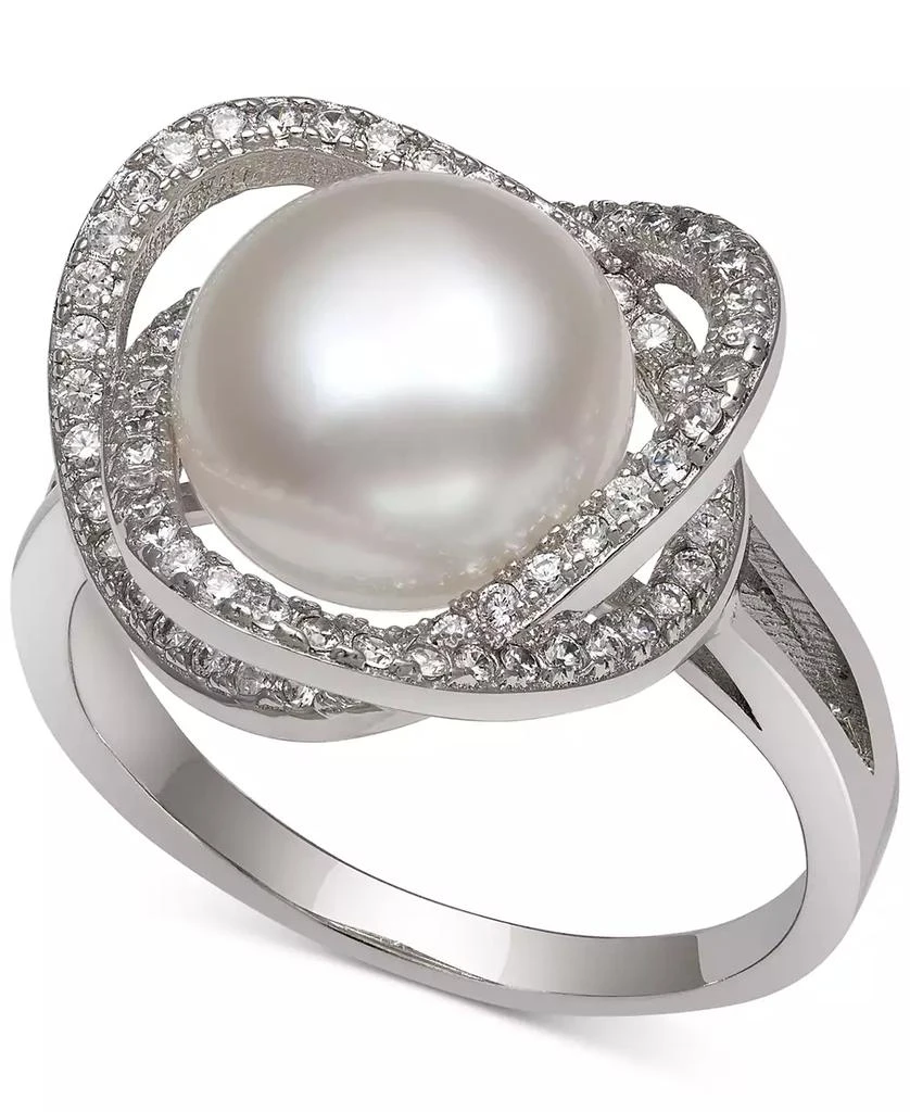 商品Macy's|Cultured Freshwater Pearl (9mm) & Cubic Zirconia Statement Ring in Sterling Silver,价格¥1157,第1张图片